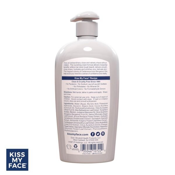 Kiss My Face Cedarwood + Bergamot Moisture Shave - 4 In 1 Shaving Cream - Cruelty Free and Vegan - With added Olive Oil and Aloe Leaf Extract - Vitamin E Rich - Image 7