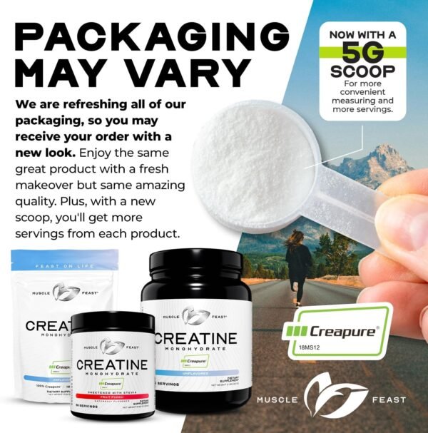 Muscle Feast Creapure Creatine Monohydrate Powder, Vegan Keto Friendly Gluten-Free, Mass Gainer, Muscle Recovery Supplement and Best Creatine for Muscle Growth, Unflavored, 300g - Image 4