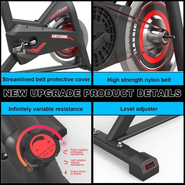 Exercise Bikes Stationary,Exercise Bike for Home Indoor Cycling Bike for Home Cardio Gym,Workout Bike with Ipad Mount & LCD Monitor,Silent Belt Drive - Image 4