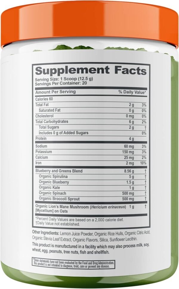 Genius Super Greens Superfood Powder, Nootropic Supplement - Organic Spirulina Powder with Lions Mane, Kale, Spinach & Antioxidants - Juice & Smoothie Mix for Energy, Immunity & Gut Health - Image 6