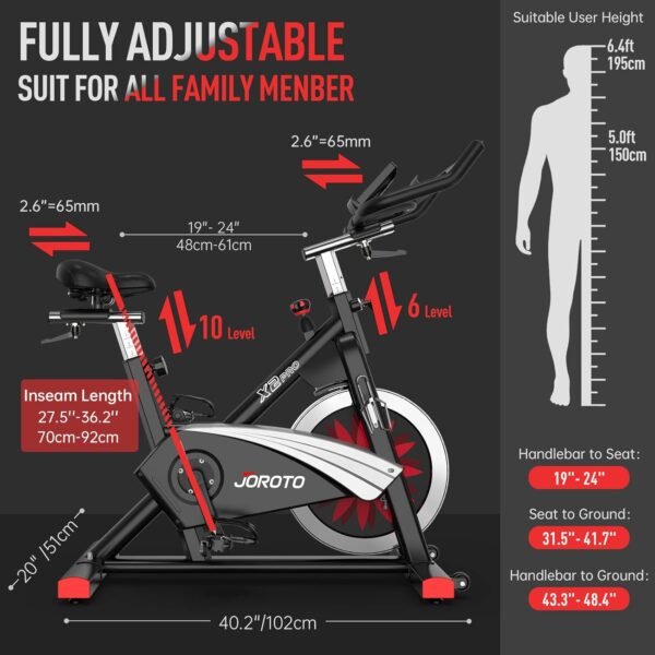 JOROTO X2|X2PRO Exercise Bike, X4S Bluetooth Stationary Indoor Cycling Bike with Readable 100 Levels Magnetic Resistance, Plus 12.6 inch Tablet Bracket Exercise Bikes for Home - Image 7