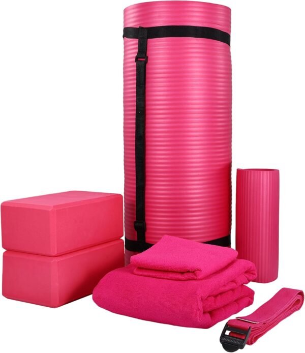 BalanceFrom 7-Piece Set - Include Yoga Mat with Carrying Strap, 2 Yoga Blocks, Yoga Mat Towel, Yoga Hand Towel, Yoga Strap and Yoga Knee Pad, Multiple Options - Image 2