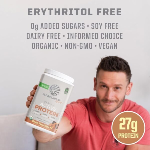 Vegan Protein Powder Plant-Based USDA Organic BCAAs | 27g Protein per Serving | Sugar Free, Gluten Free Non-GMO Dairy Free | Peanut Butter Chocolate Flavored, 20 Servings | Active Sport Protein Powder - Image 6