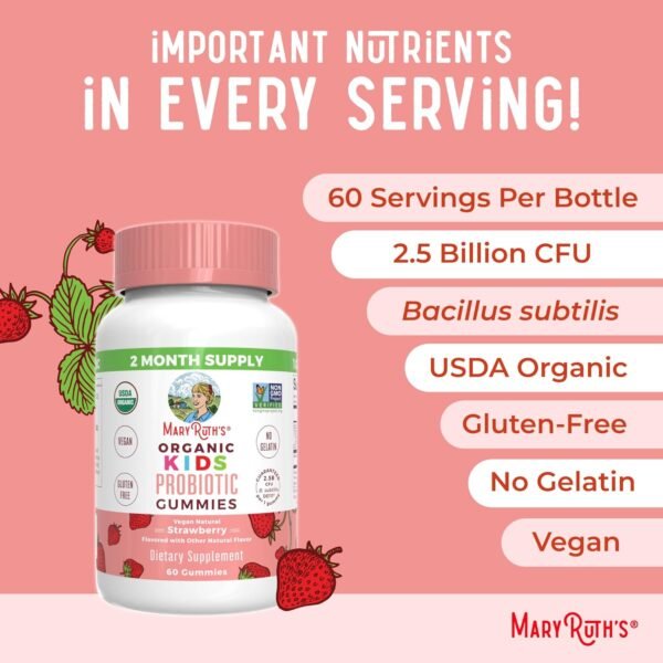 MaryRuth Organics Kids Probiotics for Digestive Health | USDA Organic Probiotic Gummies | Probiotics for Kids | Immune Support | Gut Health Supplement | Vegan | Non-GMO | Gluten Free | 60 Count - Image 8