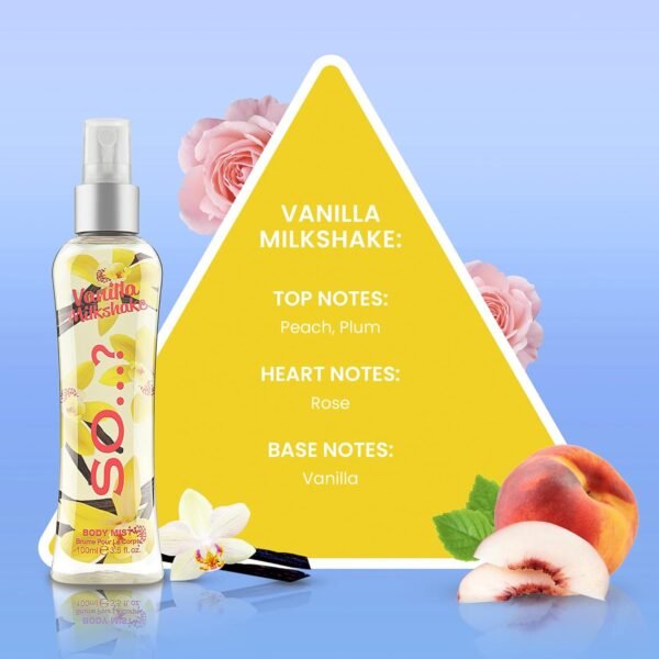So...? Vanilla Milkshake Body Mist - Vanilla Perfume with Peach, Plum, Rose Notes - Ideal Gifts for Women - Long-Lasting Perfume for Women - 3.5 oz - Image 3