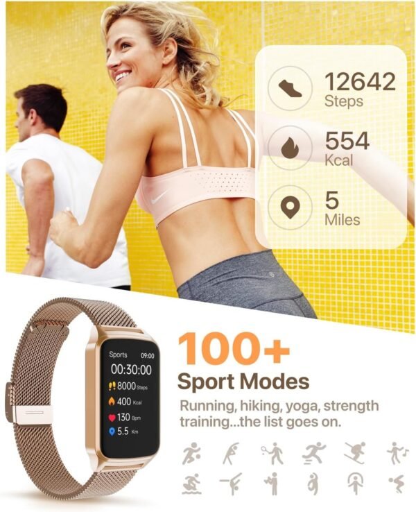 Smart Watch Health Fitness Tracker with 24/7 Heart Rate, Blood Oxygen Sleep Monitor, 110+ Sports Modes, Step Calorie Counter Pedometer IP68 Waterproof (Gold, 1.57) - Image 4