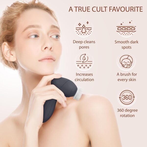 Face Scrubber | Facial Cleansing Brush Exfoliator Skin Care Products Beauty Products Powered Electric Wash Exfoliating Spin Cleanser Cleaning Scrub Including 7 Heads (Onyx) - Image 6