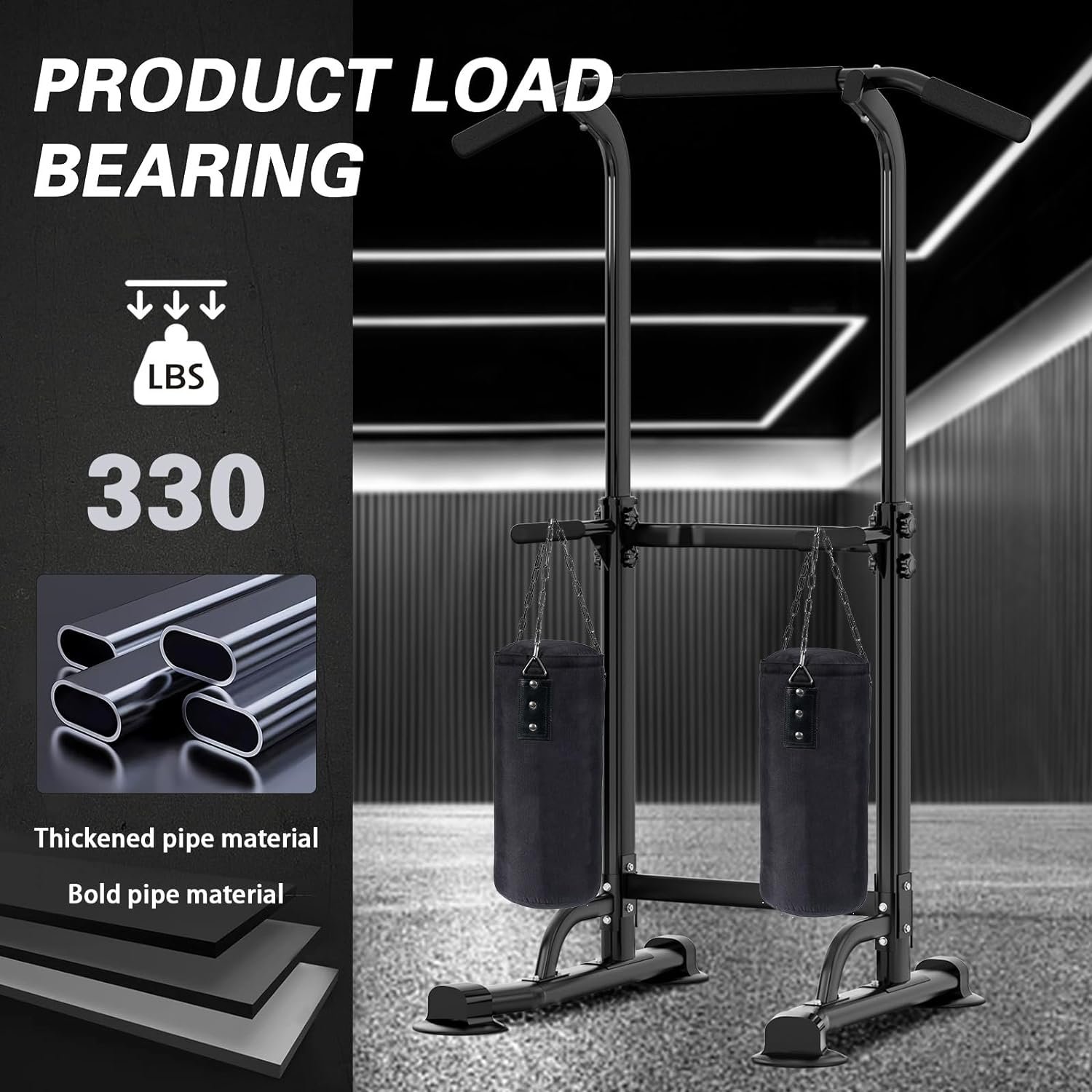 soges Power Tower Pull Up Bar Station, Free Standing Pull Up Rack Dip Station for Home Gym, Height Adjustable Home Strength Training Fitness Workout Equipment - Image 8