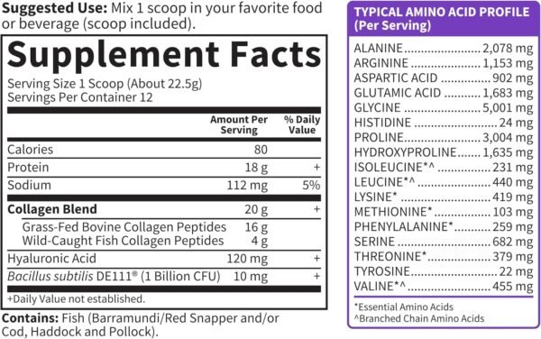 Garden of Life Marine & Grass-Fed Collagen Peptides Powder Supplement (Type I, III) with Probiotics, BCAAs & Hyaluronic Acid for Radiant Hair, Skin & Nails – Unflavored, 20g per Serving, 12 Servings - Image 6