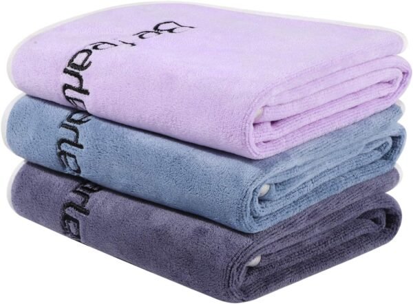 BOBOR Gym Towels Set, Microfiber Sports Towel for Men and Women, Super Soft and Quick-Drying 3-Pack Set Towel, for Tennis, Yoga, Cycling, Swimming (1Blue+1Purple+1Gray, 14" x 29") - Image 3