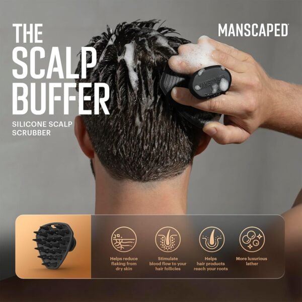 MANSCAPED® The Scalp Buffer Men’s Silicone Head Scrubber – Premium Cleansing & Exfoliating Hair Brush, Ergonomic Handheld Design for Gentle Scalp Massage (1-Pack) - Image 3