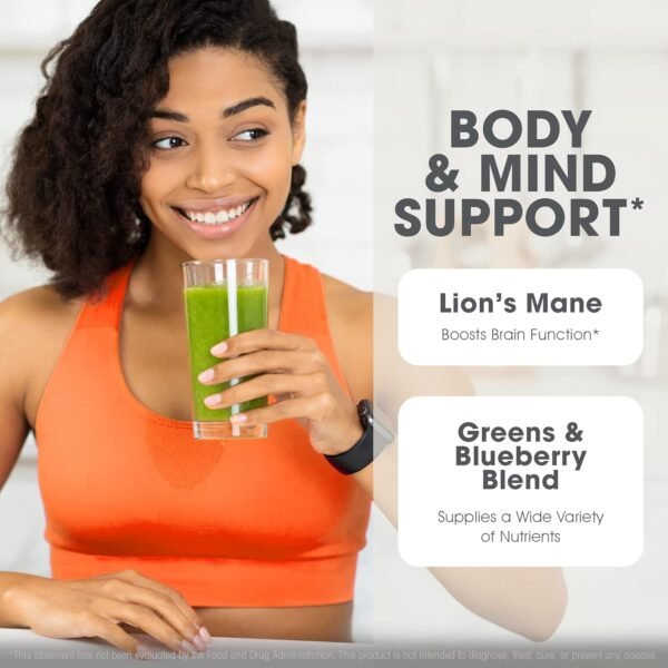 Genius Super Greens Superfood Powder, Nootropic Supplement - Organic Spirulina Powder with Lions Mane, Kale, Spinach & Antioxidants - Juice & Smoothie Mix for Energy, Immunity & Gut Health - Image 4