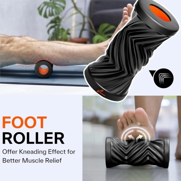 Sportneer 4 in 1 Foam Roller Set: Dual Textures Foam Roller, Foot Roller, Lacrosse Ball, Traction Massage Ball with String, Deep Massage Roller for Whole Body Release, Physical Therapy (Black) - Image 4