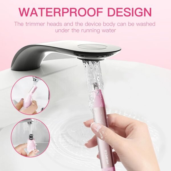 Nose Hair Trimmer for Women 2in1 Facial Hair Removal Trimmer - Metal Body, Rechargeable, Waterproof, Portable - Nose, Ear, Eyebrow, Peach-Fuzz, Lips, Chin FT2001 (Pink) - Image 6