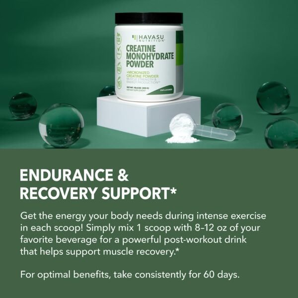 Micronized Creatine Monohydrate Powder - 5g Unflavored Post-Workout Recovery for Lean Muscle Mass, Endurance, and Energy Production - Easy-to-Mix - Vegan, Non-GMO, Gluten-Free - 60 Servings - Image 7