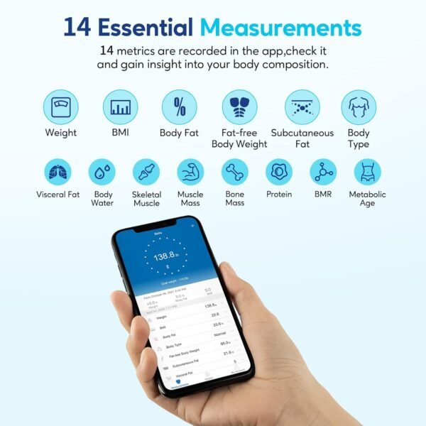arboleaf Scale for Body Weight, Accurate Smart Digital Weight Bluetooth Bathroom Scale, 14 Body Composition Analysis, 400lbs, Black - Image 4