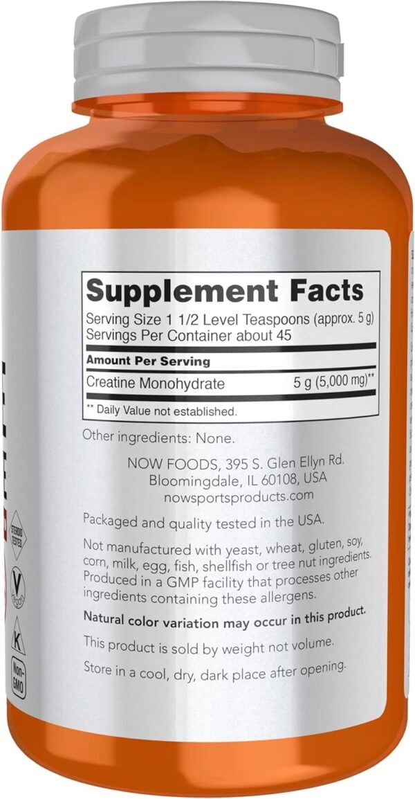 NOW Foods Sports Nutrition, Creatine Monohydrate Powder, Mass Building*/Energy Production*, 8-Ounce - Image 3