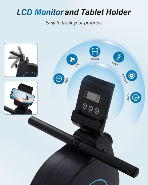 ECHANFIT Rowing Machine for Home Use - Rower with 16 Levels Adjustable Resistance, Ergonomic Seat, Tablet Holder, LCD Monitor and 350 LB Weight Capacity - Image 6
