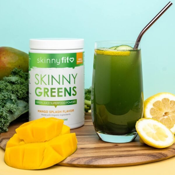 SkinnyFit Mango Splash Skinny Greens, Green Juice Superfood Powder, Natural Energy & Focus, Reduce Bloating, Spirulina, Chlorella, 30 Servings - Image 7