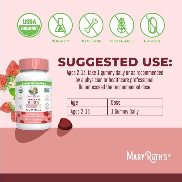 MaryRuth Organics Kids Probiotics for Digestive Health | USDA Organic Probiotic Gummies | Probiotics for Kids | Immune Support | Gut Health Supplement | Vegan | Non-GMO | Gluten Free | 60 Count - Image 7