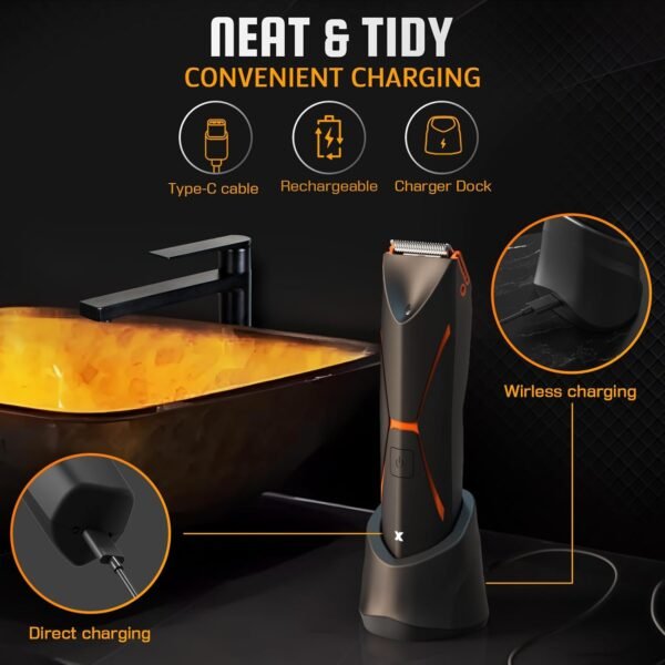 Electric Body Hair Trimmer for Men - Cordless Mens Ball Shaver, Waterproof Men's Groin Groomer, Replaceable Ceramic Blade Pubic Grooming, Rechargeable Balls Razor for Shower,Safe Shaving Bodygroom - Image 7
