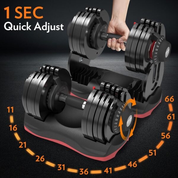 Ativafit 27.5 LBS/66LBS/88LBS Adjustable Dumbbell Set with Anti-slip Handle 12 In 1 Quick Dial Adjustment Weights With Safety Locking Button Space Saving Strength Training for Full Body Home Gym Workout - Image 3