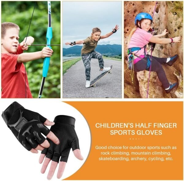 Kids Half Finger Cycling Gloves Non-Slip Fingerless Adjustable Mitten Shock-Absorbing Gloves for 3-6 Years Old Boys Girls Fishing Biking Exercise Training Roller Skating Parkour Outdoor Sports - Image 8