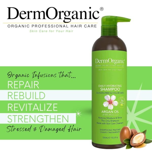 DermOrganic Argan Oil Daily Hydrating Hair Care-Sulfate Free & Color Safe-SHAMPOO 16.9 oz - Image 3