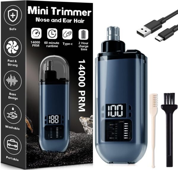 Nose Hair Trimmer for Men, 2024 Rechargeable Trimmer, Painless Eyebrow Facial Hair Shaver, LED Display Nose Clipper, Waterproof Dual Edge Blades Clipper for Easy Cleaning - Image 2