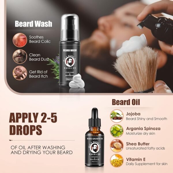 Beard Grooming Kit, Birthday Gifts for Men with Beard Oil, Balm, Brush, Wash, Wax, Comb, Scissors, 1 fl oz - Image 5