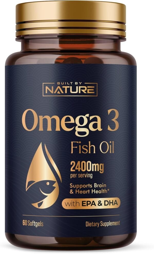 Omega 3 Fish Oil Supplement – 2400mg Fish Oil with EPA & DHA Omega-3 Fatty Acids from Sustainably Sourced Wild Caught Peruvian Anchovy - Heart & Brain Health Support - Non-GMO - 60 Softgels - Image 2