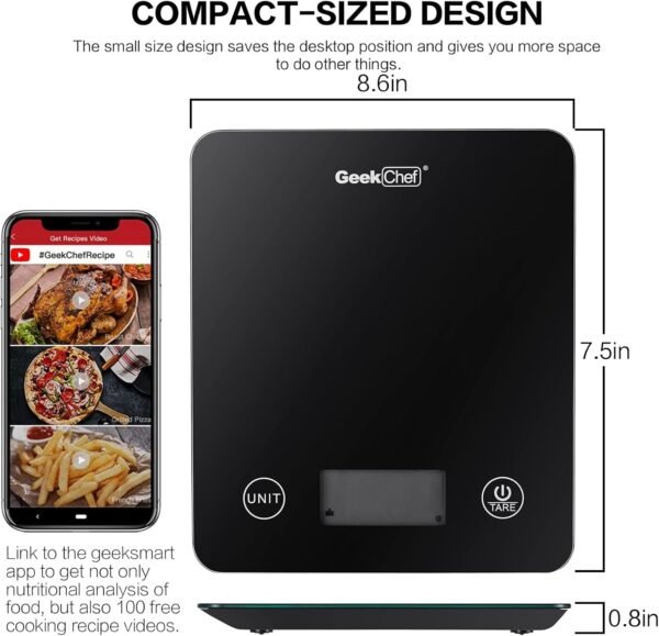Geek Chef Digital Scale with App, Scale for Food Weight, Smart Food Nutrition Scale, Digital Kitchen Scales, Cooking Tool of Kitchen,1 lb/oz Black Glass - Image 7