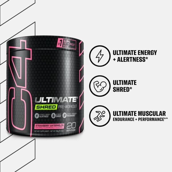 Cellucor C4 Ultimate Shred Pre Workout Powder for Men & Women, Weight Loss Supplement with Ginger Root Extract, Strawberry Watermelon, 20 Servings (Pack of 1) - Image 4