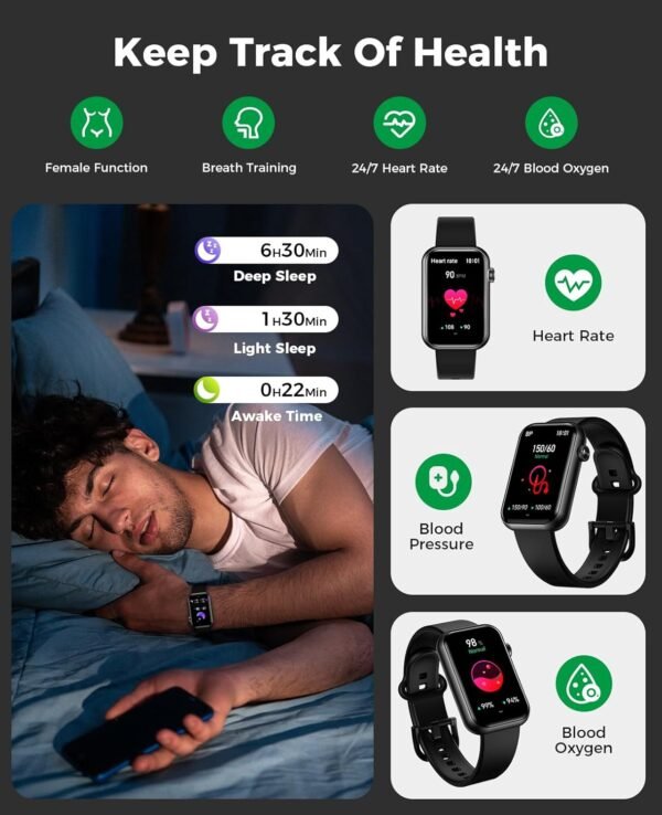 Smart Watch Fitness Tracker (Answer/Make Calls), 24/7 Heart Rate Spo2 Blood Pressure Monitor Sleep Tracker, 114 Sports Modes Calorie Step Tracker Pedometer, Waterproof Activity Tracker for Women Men - Image 5