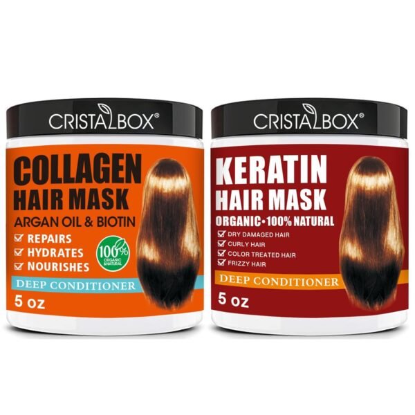 2 Pack Collagen Hair Mask & Keratin Hair Mask,Keratin Hair Treatment,Hydrating Argan Oil Hair Repair Treatment Deep Conditioner Hair Mask for Dry Hair,Collagen with Biotin Hair Treatment Mask - Image 2