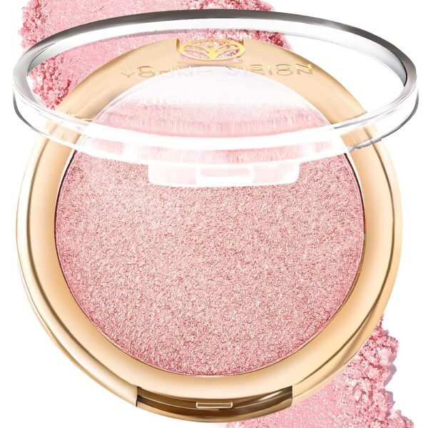 YOUNG VISION Baked Highlighter Powder Palette, Sheer Pearl Shimmer Shades for Face Highlighter Makeup, Rose/Pink Blush Powder, Highly Pigmented Iluminadores de Maquillaje, 0.19 Oz(Pack of 1) - Image 2