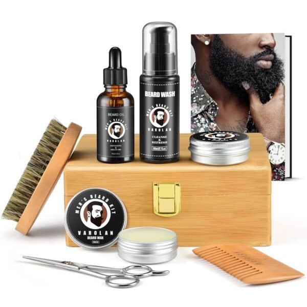 Beard Grooming Kit, Birthday Gifts for Men with Beard Oil, Balm, Brush, Wash, Wax, Comb, Scissors, 1 fl oz - Image 2