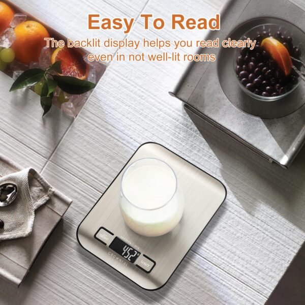 CROWNFUL Food Scale, 11 lb Digital Kitchen Scales with Built-in Coin Battery, Weight Ounces and Grams for Cooking and Baking, 6 Units with Tare Function, LCD Display, 304 Stainless Steel - Image 7