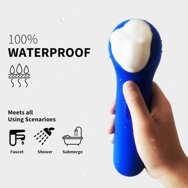 Spinning & V-Sonic Face Scrubber, NågraCoola 3.0 Facial Cleansing Brush, Waterproof & Rechargeable Face Scrub Brush for Men & Women with 3 Brushes, 3 Intensities, 2 Action Modes - Blue - Image 6