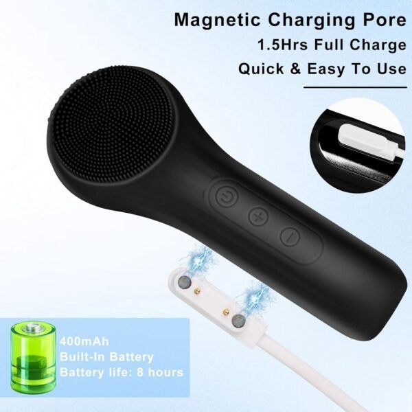 Silicone Face Scrubber Exfoliator, Silicone Face Wash Brush for Men & Women, Ipx7 Waterproof Rechargeable Facial Cleaner for Deep Cleansing, Exfoliating, Massage Face Scrubber (Black) - Image 6