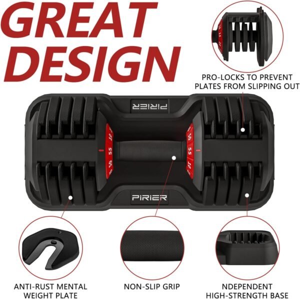 Adjustable Dumbbell 55LB Single Dumbbell Weight, 10-in-1 Weight Dumbbell with Anti-Slip Metal Handle for Home Gym Exercise Equipment - Image 6