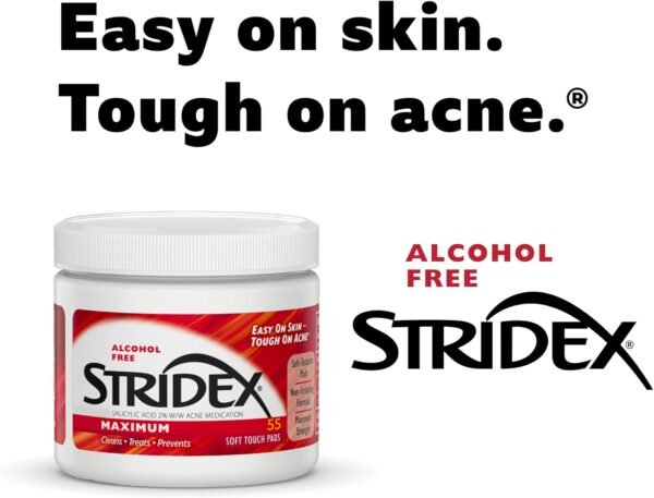 Stridex Medicated Acne Pads, Maximum, 55 Count – Facial Cleansing Wipes, Alcohol Free, Acne Treatment for Face, For Moderate Acne, Smooth Application - Image 6