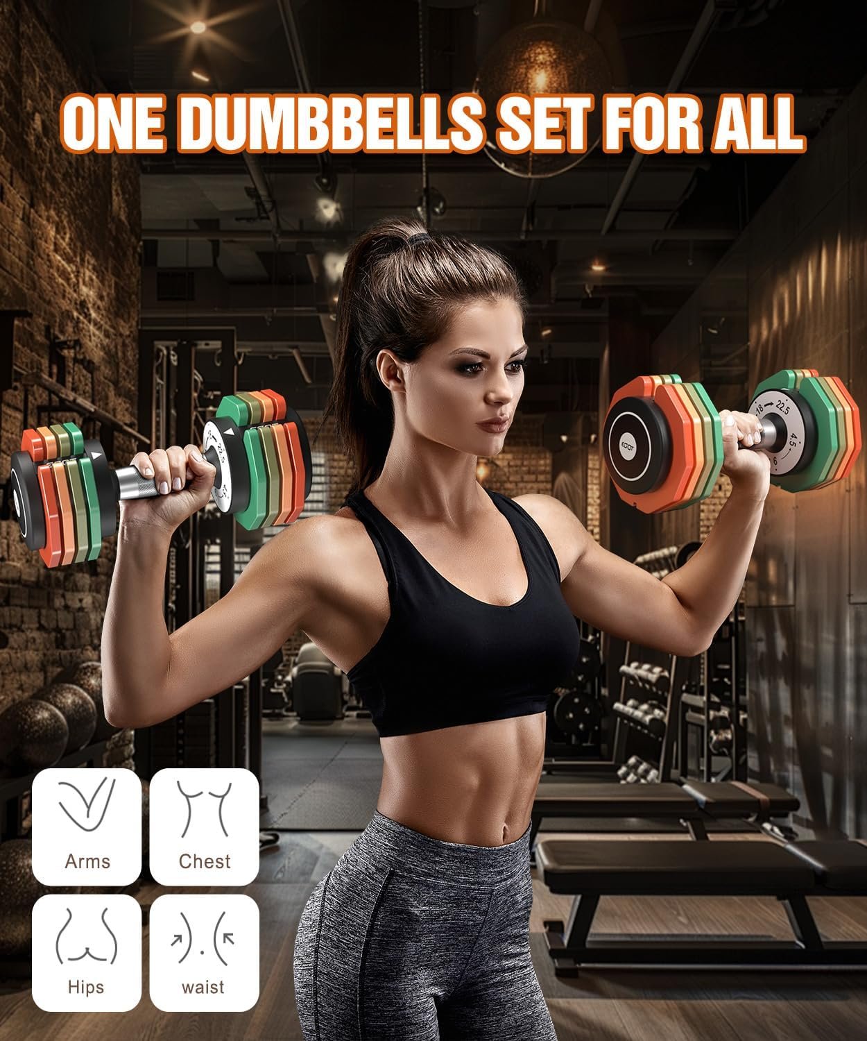 Adjustable Dumbbells Set of 2, 12.5LB/22.5LB 5 in 1 Free Adjustable Dumbbell Set with Anti-Slip Handle & Rainbow-colored Weight Plates for Home Gym, Weight Set for Women Men - Image 7