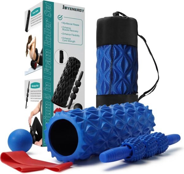 5-in-1 Foam Roller Set for Deep Tissue Massage, Muscle Pain Relief, Improved Mobility, High-Density Back Roller for Whole Body Relieves Muscle Pain Muscle Massage (Blue) - Image 2