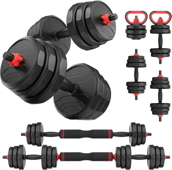 Adjustable Dumbbells Sets, 20/30/40/55/60/70/80/90lbs Free Weights Dumbbells Set of Convertible 2 or 3 in 1 Dumbbells Set Used as Barbell, Kettlebells, A Pair of Lightweight for Home Gym - Image 2