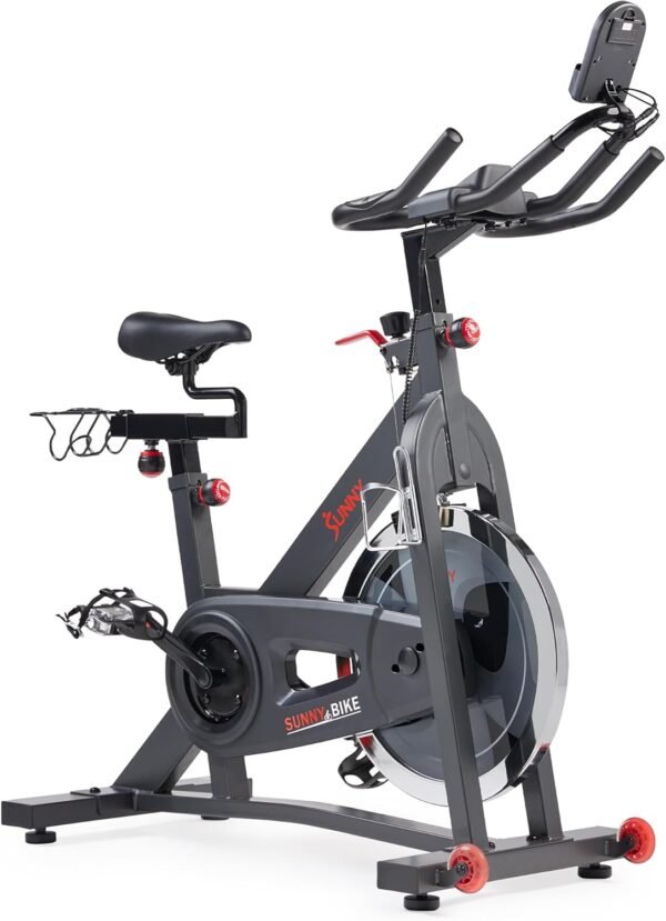 Sunny Health & Fitness Pro Cycling Stationary Bike, 40 LB Flywheel & 4-Way Adjustable Seat for Home Exercise & Indoor Cycle/Cardio Workout, Optional Free SunnyFit App Bluetooth Connection - Image 2
