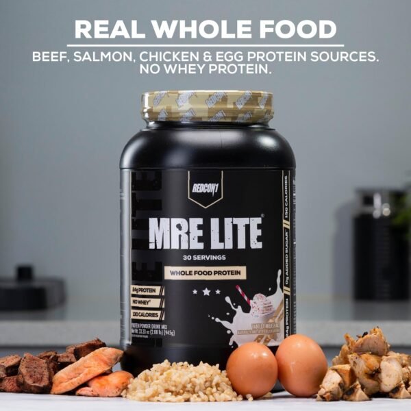 REDCON1 MRE Lite Whole Food Protein Powder, Vanilla Milkshake - Low Carb & Whey Free Meal Replacement with Animal Protein Blends - Easy to Digest Supplement Made with MCT Oils (30 Servings) - Image 9