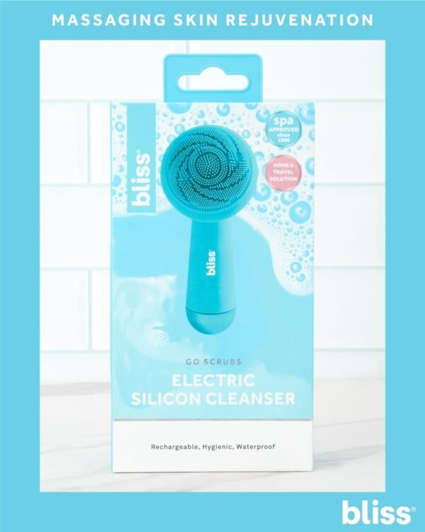 Bliss Facial Cleansing Brush - Electric Silicone Face Scrubber - Facial Massaging and Rejuvenating Skin Scrubber with 4 Modes, Size, Light Blue - Image 7