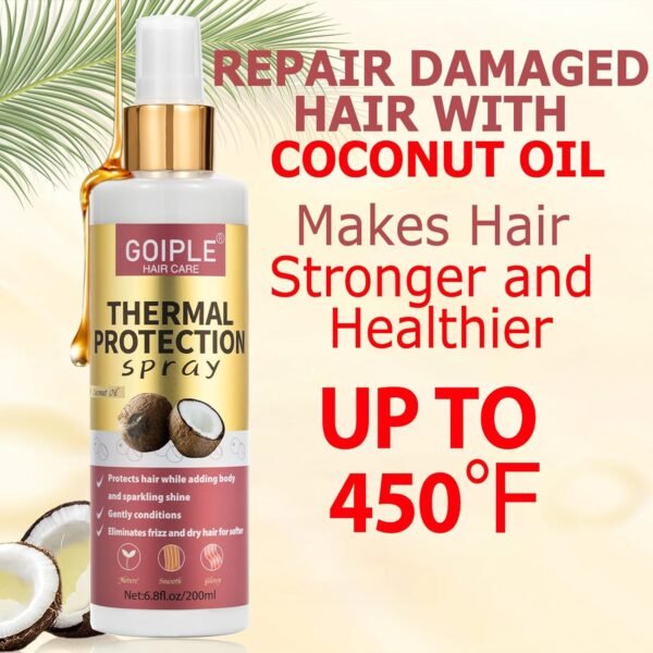2PCS Coconut Heat Protection Spray - Thermal Protector for Hair, Travel Size, Paraben & Dye Free Treatment - Image 3