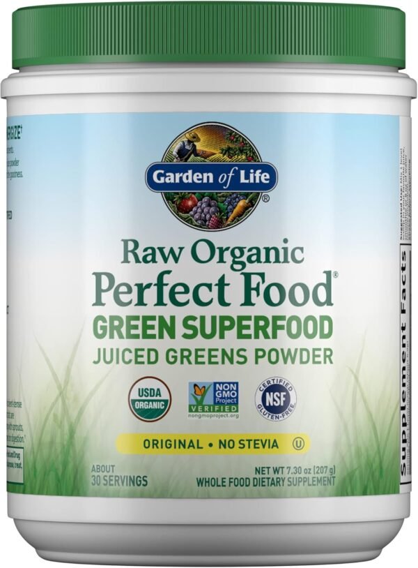 Garden of Life Raw Organic Perfect Food Green Superfood Juiced Greens Powder - Original Stevia-Free, 30 Servings, Non-GMO, Gluten Free Whole Food Dietary Supplement, Alkalize, Detoxify, Energize - Image 2